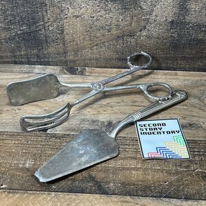 Vintage TAUNTON electroplate salad tongs pie serving kitchen utensils To Restore